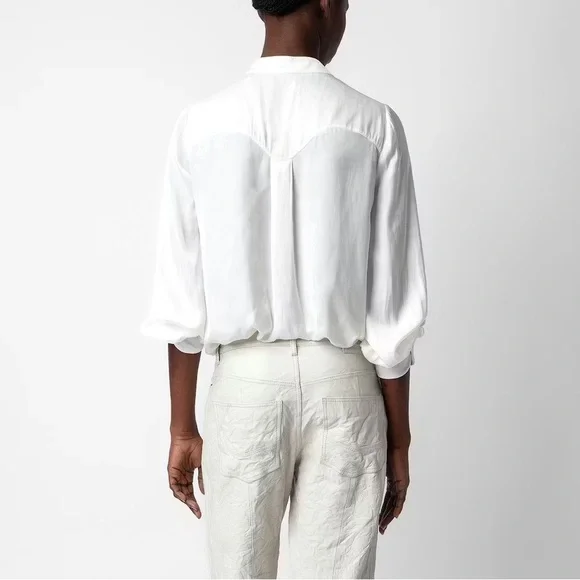 NWT ✨ Zadig & Voltaire White Blouse ‘Twina Satin’ Sz Small $348 - Picture 5 of 13